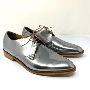EVERLANE Italy Leather E2 Shine Modern Oxford Silver Lace Up SZ 8.5